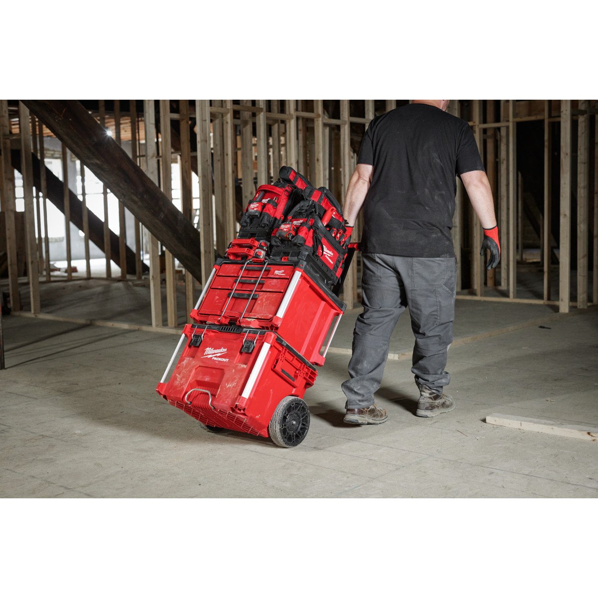 Milwaukee 48-22-8311 PACKOUT™ 10" Structured Tote - in use