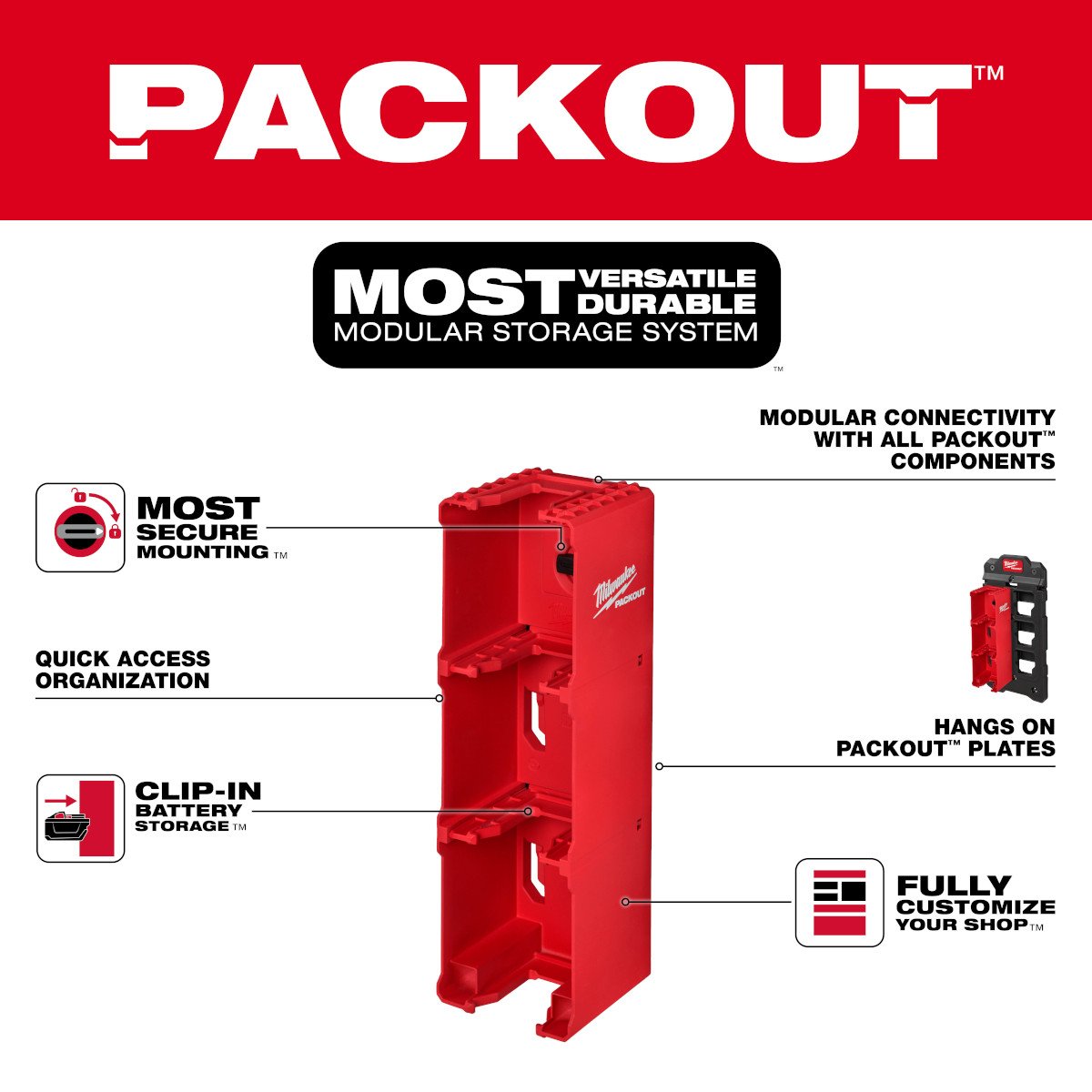 Milwaukee 48-22-8339 PACKOUT™ M18™ Battery Rack - feature callout