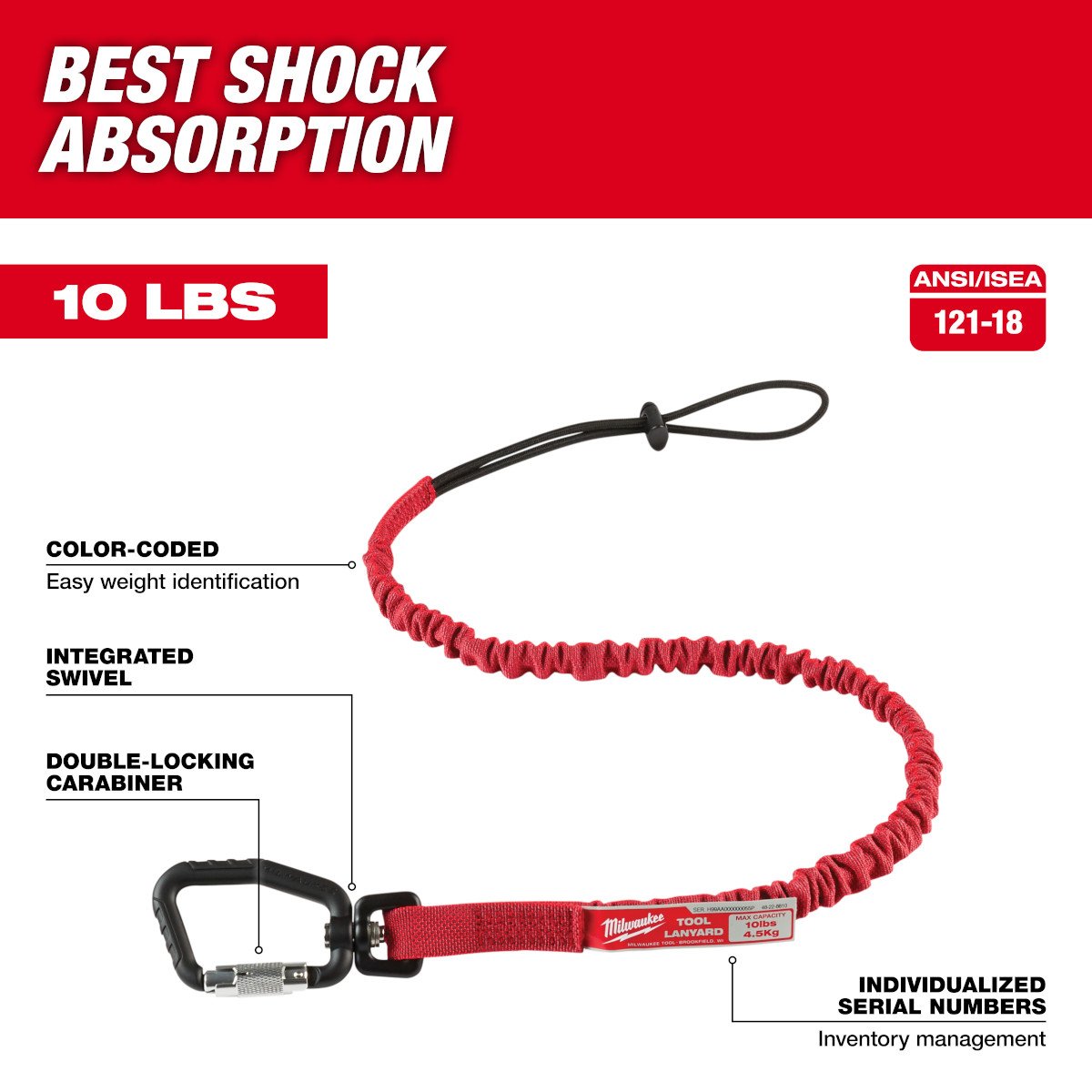 Milwaukee 48-22-8810 10 Lb. Locking Tool Lanyard - feature callout