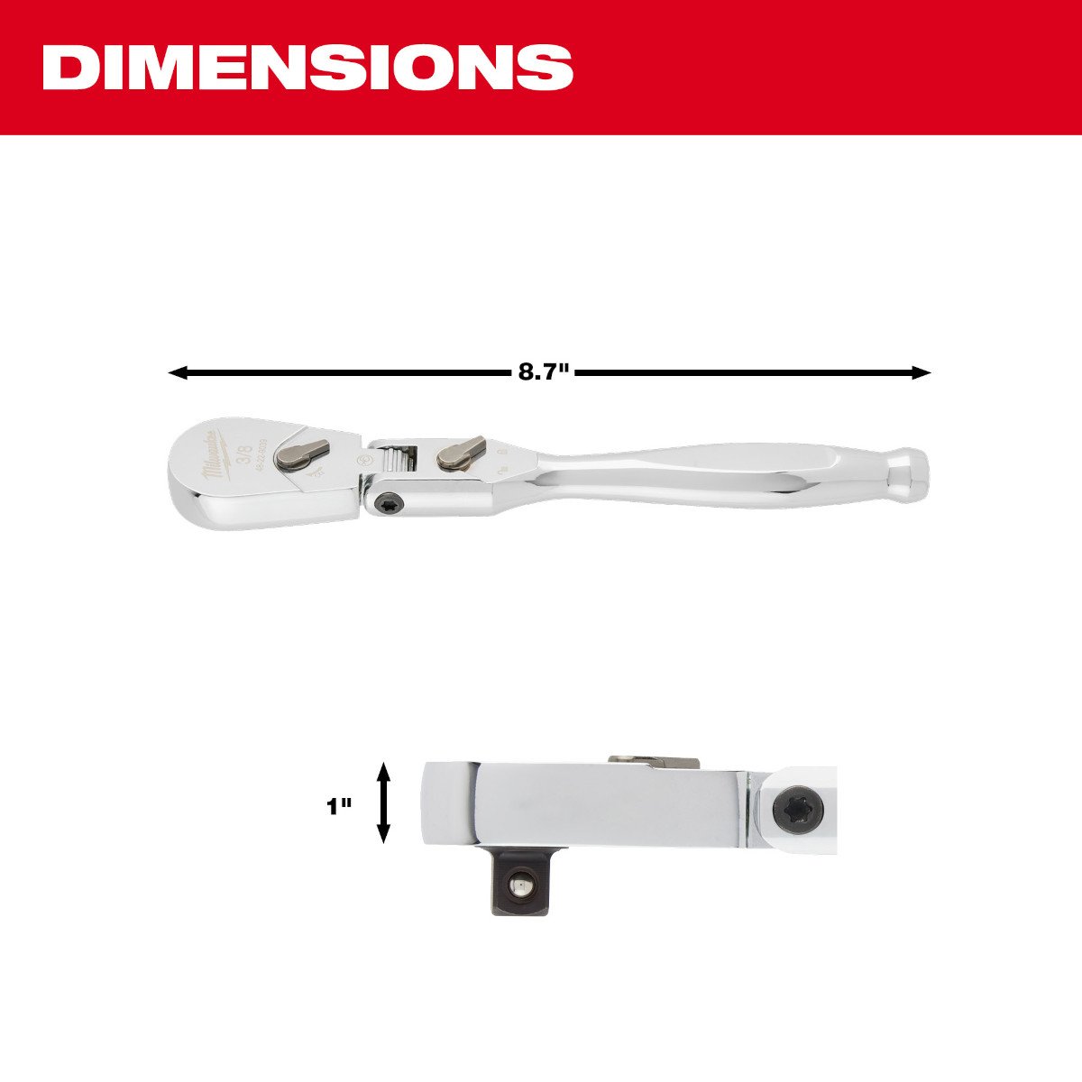 Milwaukee 48-22-9039 3/8" Drive 9" Flex Head Ratchet - feature callout