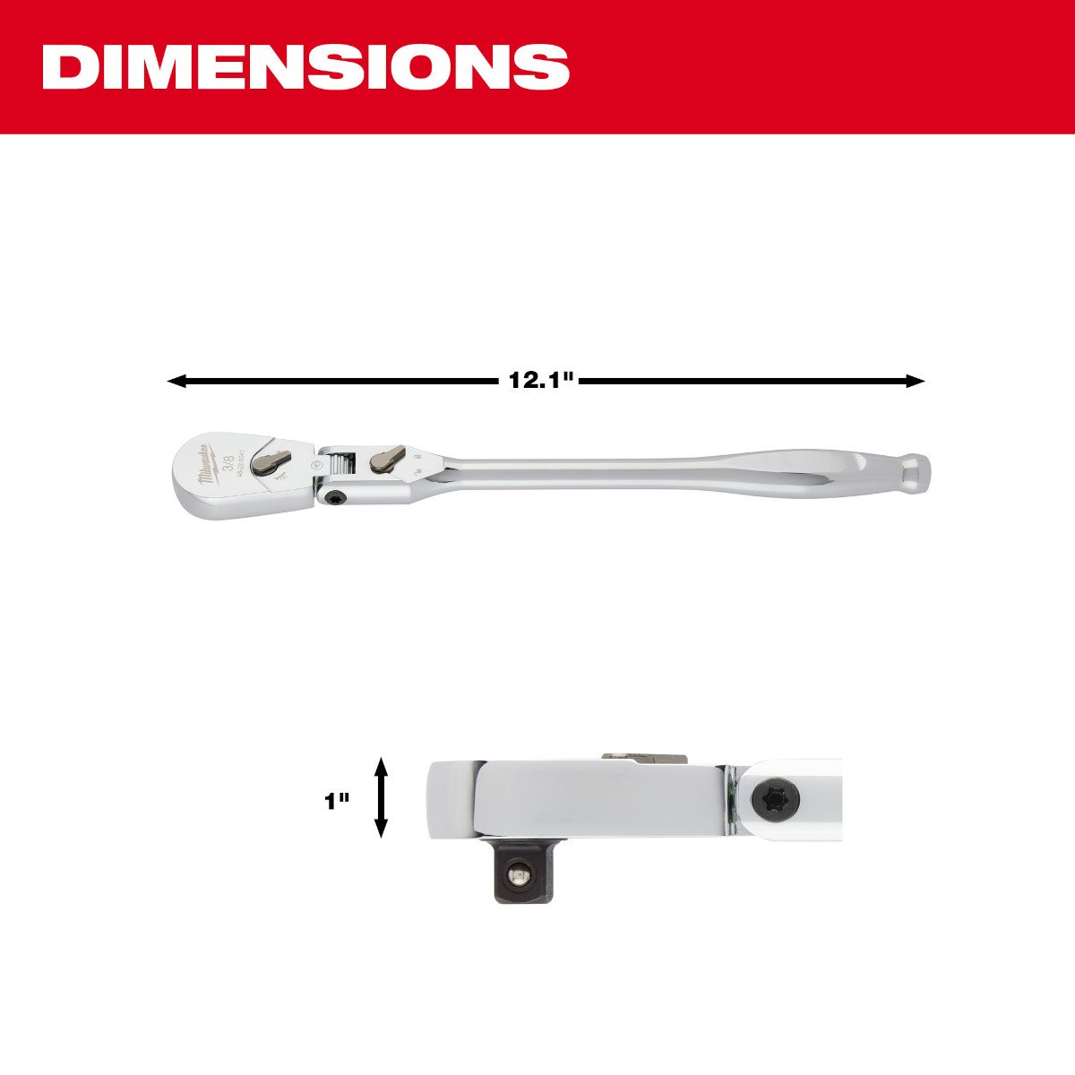 Milwaukee 48-22-9041 3/8" Drive 12" Flex Head Ratchet - feature callout