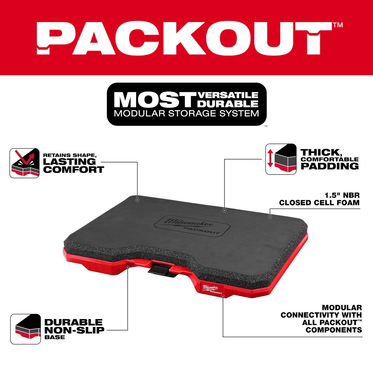 Milwaukee 48-73-6110 PACKOUT™ Kneeling Pad - feature callout