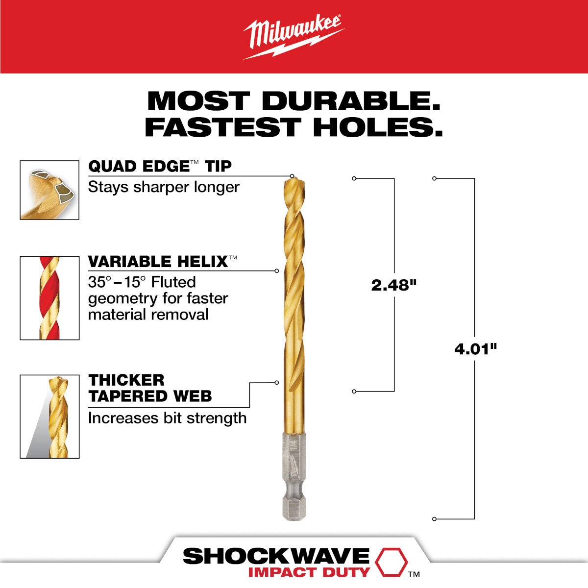 Milwaukee 48-89-4613 1/4 in. Titanium SHOCKWAVE™ Drill Bit - feature callout