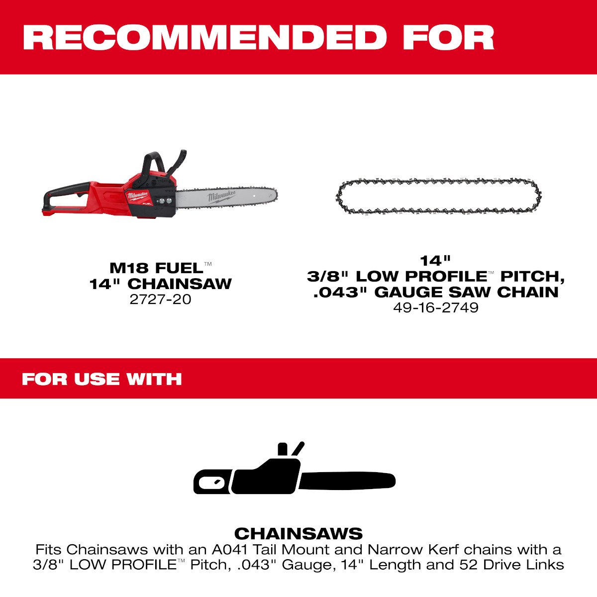 Milwaukee 49-16-2756 14" Chainsaw Guide Bar - feature callout