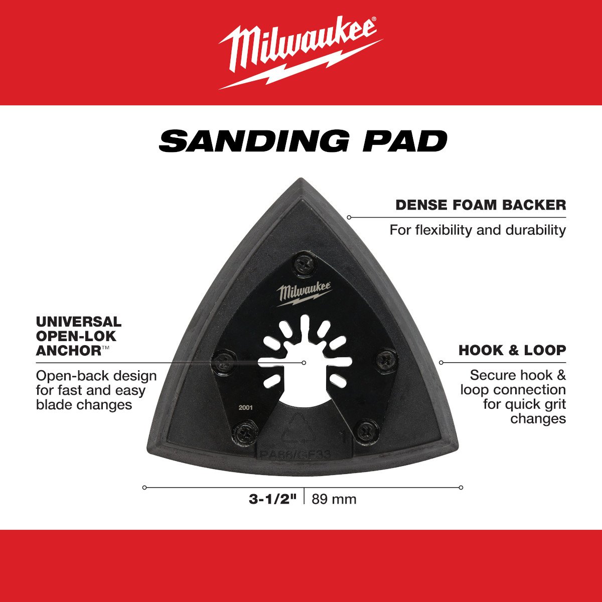 Milwaukee 49-25-2001 OPEN-LOK™ 3-1/2" TRIANGLE SANDING PAD 1PK - feature callout