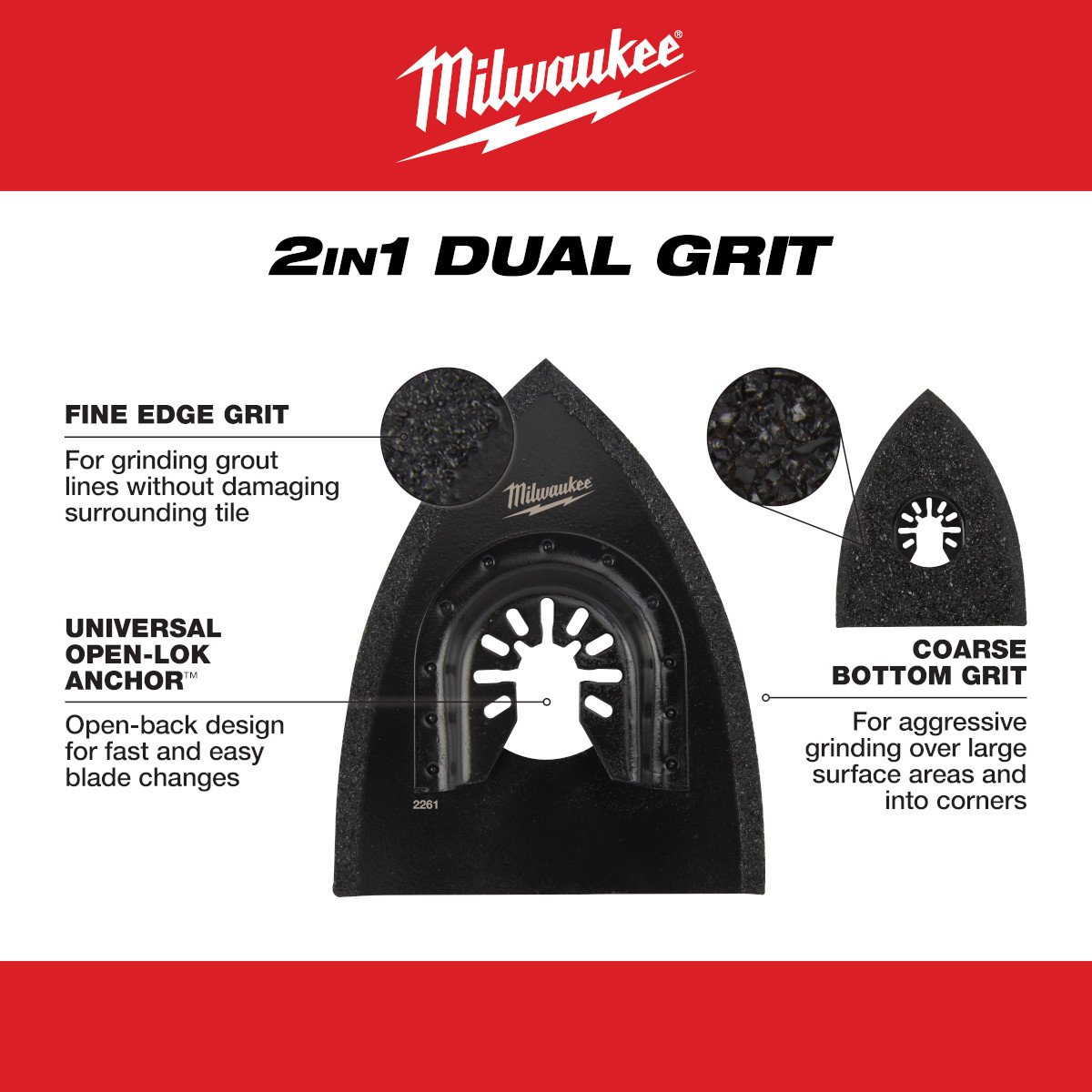 Milwaukee 49-25-2261 OPEN-LOK™ 2-IN-1 HYBRID CARBIDE GRIT BLADE 1PK - feature callout