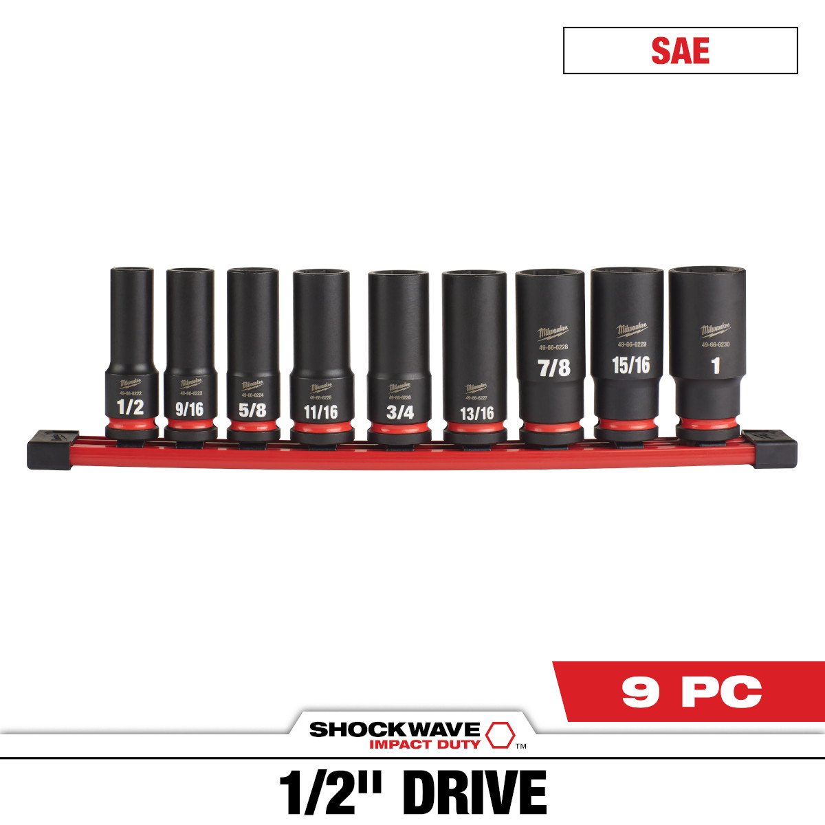 Milwaukee 49-66-7022 9PC SHOCKWAVE Impact Duty™ 1/2" Drive SAE Deep 6 Point Socket Set - feature callout