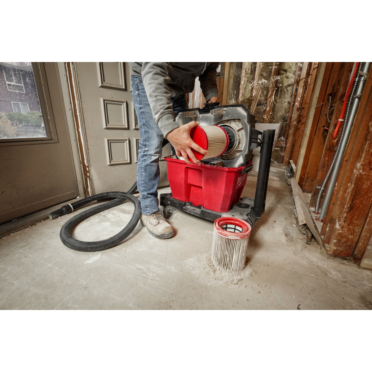 Milwaukee 49-90-1977 Large Wet/Dry Vacuum HEPA Filter - in use