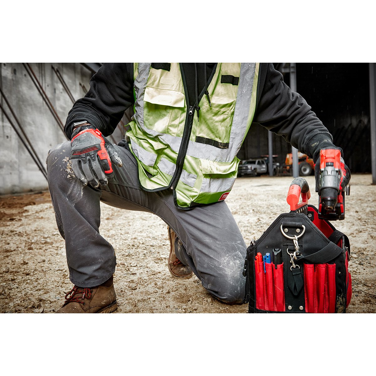 Milwaukee 701G-3432 Heavy Duty Flex Work Pants - Gray 3432 - in use