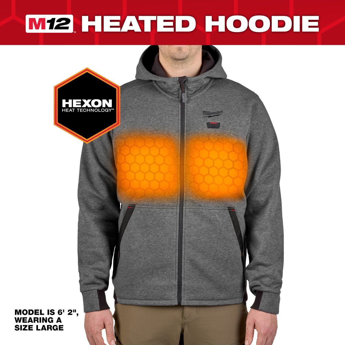 Milwaukee M200G-21XL M12™ Heated Hoodie Kit - Gray - XL - feature callout