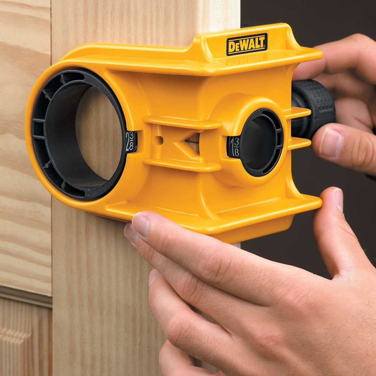 DEWALT D180004 Door Lock Installation Kit, Bi-Metal - in use