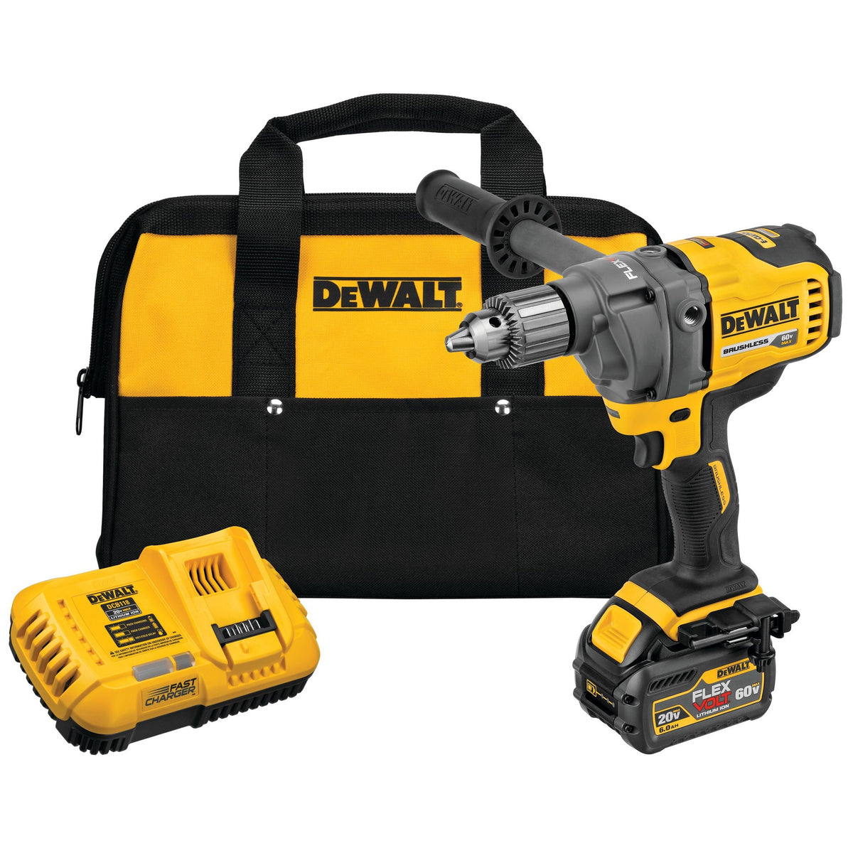 DEWALT DCD130T1 60V MAX* MIXER/DRILL WITH E-CLUTCH® SYSTEM Kit - kit contents