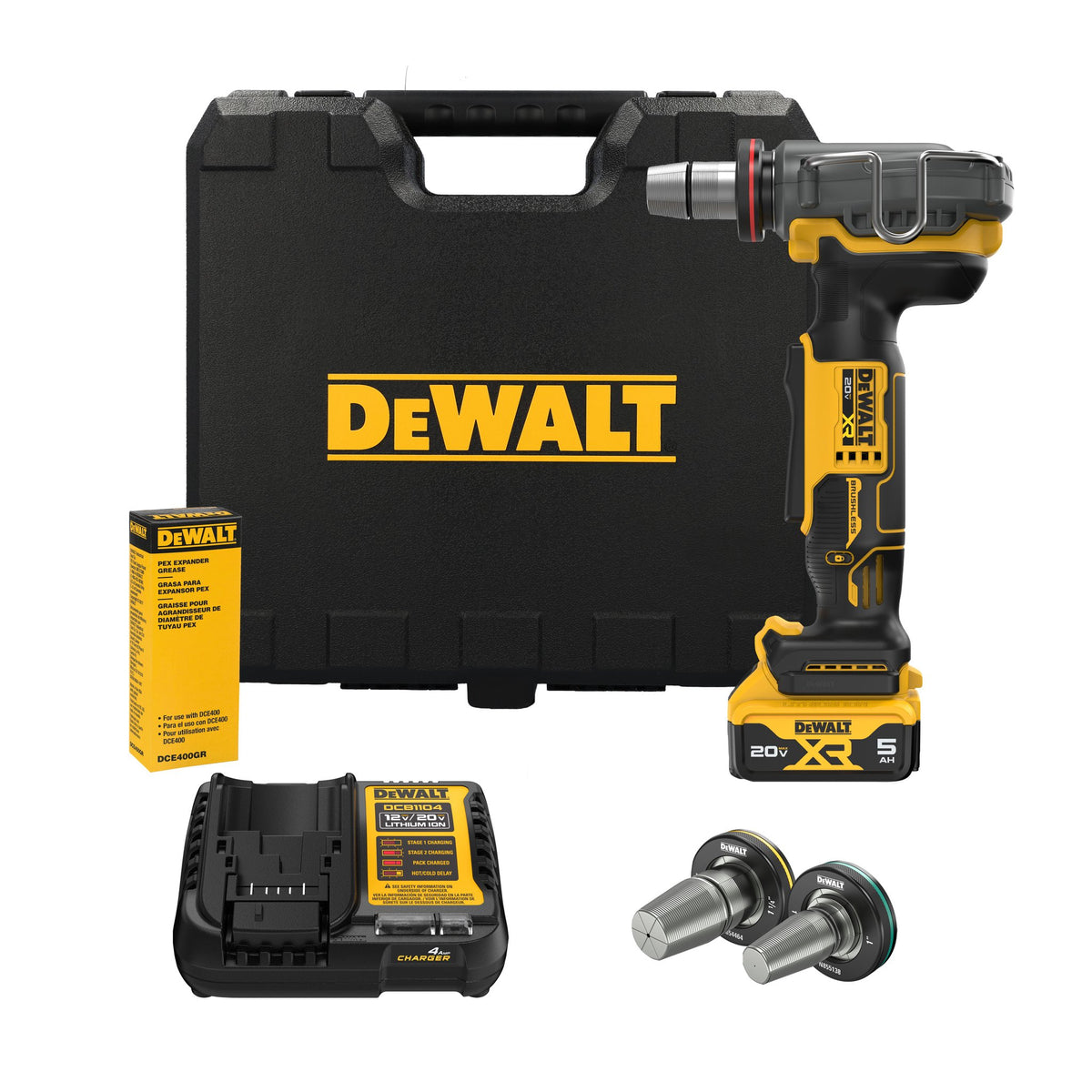 DEWALT DCE410P1 20V MAX* XR 1-1/2" PEX Expander Kit - kit contents