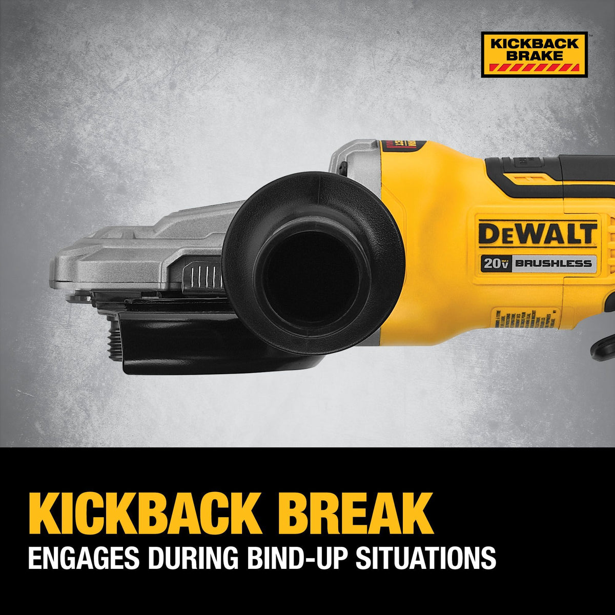 DEWALT DCG413FB 20V Max* Xr Angle Grinder With Brake, 5-Inch, Flathead Paddle Switch, Tool Only - feature callout