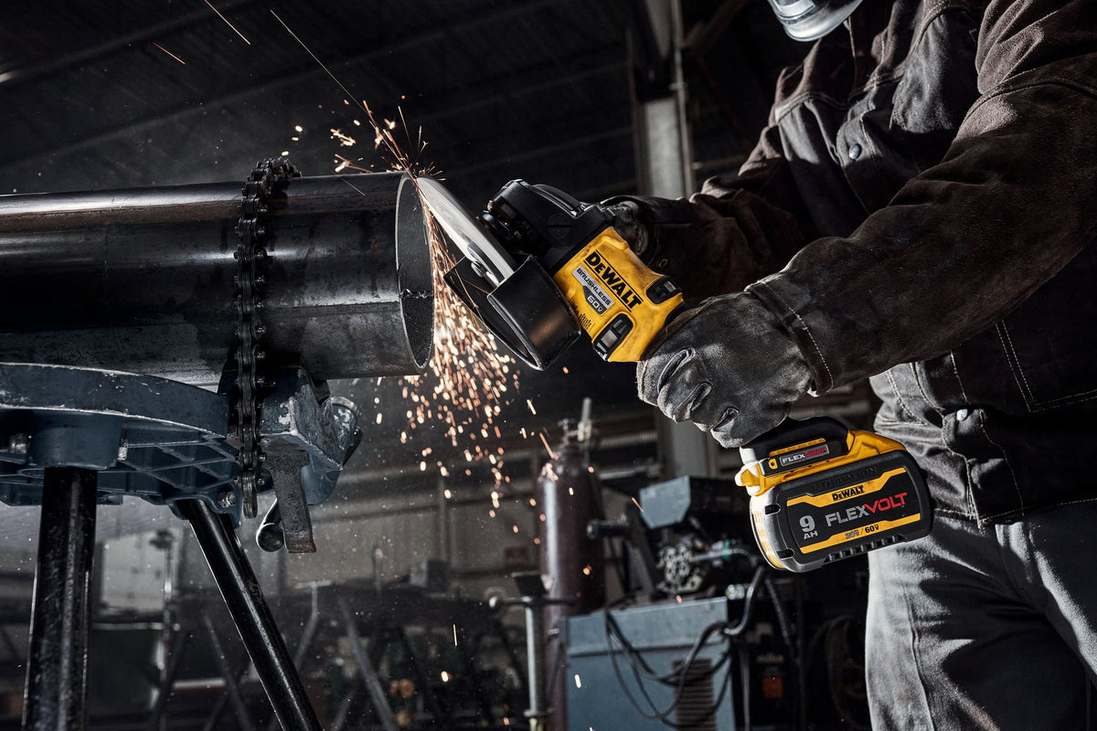 DEWALT DCG440B 60V Max 7 In. Brushless Cordless Grinder With Kickback Brake (Tool Only) - in use