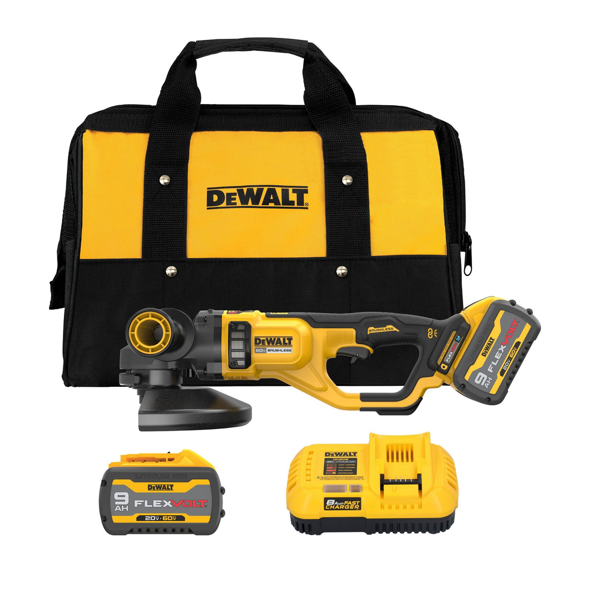 DEWALT DCG460X2 60V MAX* 7 "-9" Large Angle Grinder Kit - kit contents