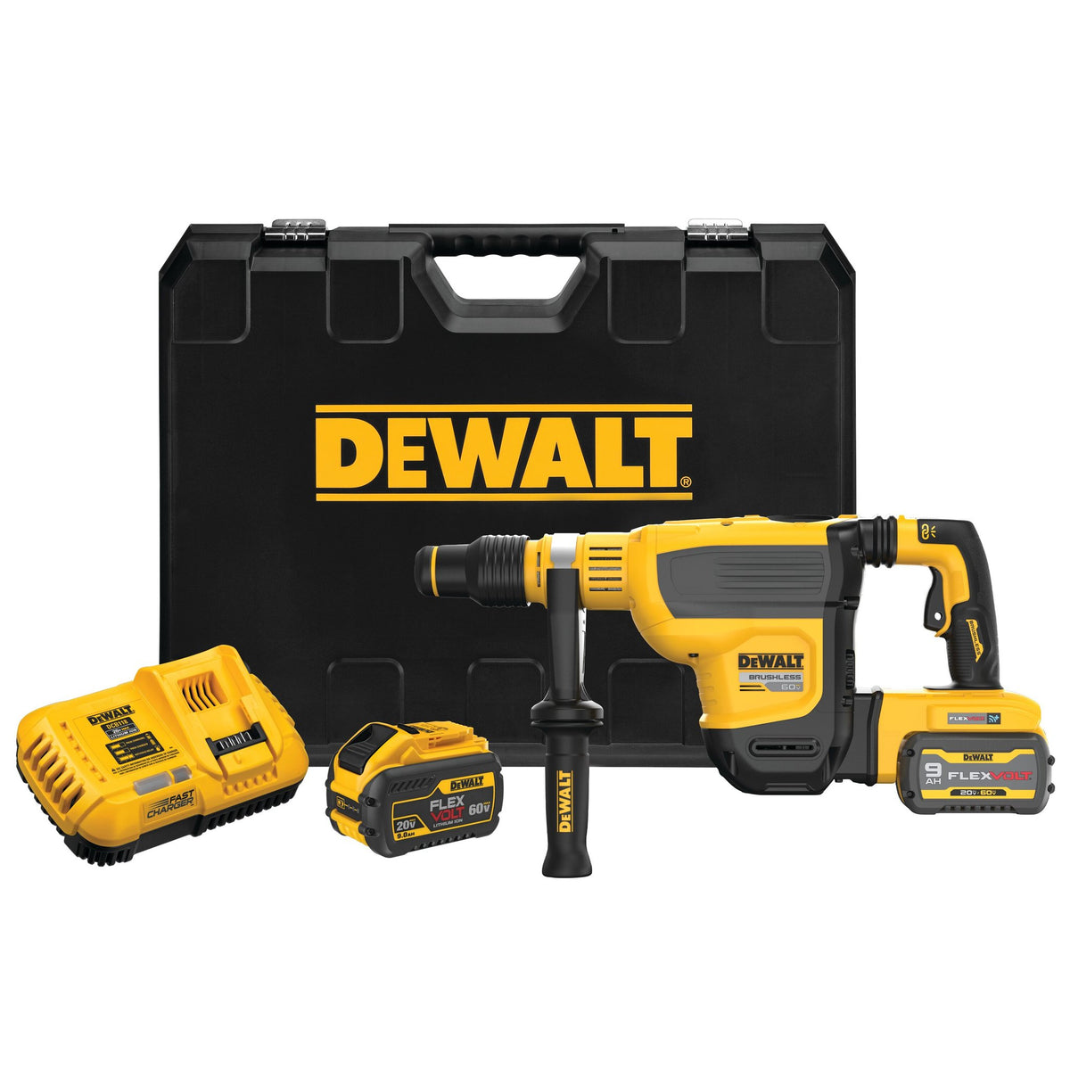 DEWALT DCH614X2 60V Max 1-3/4 In. Brushless Cordless SDS Max Combination Rotary Hammer Kit - kit contents
