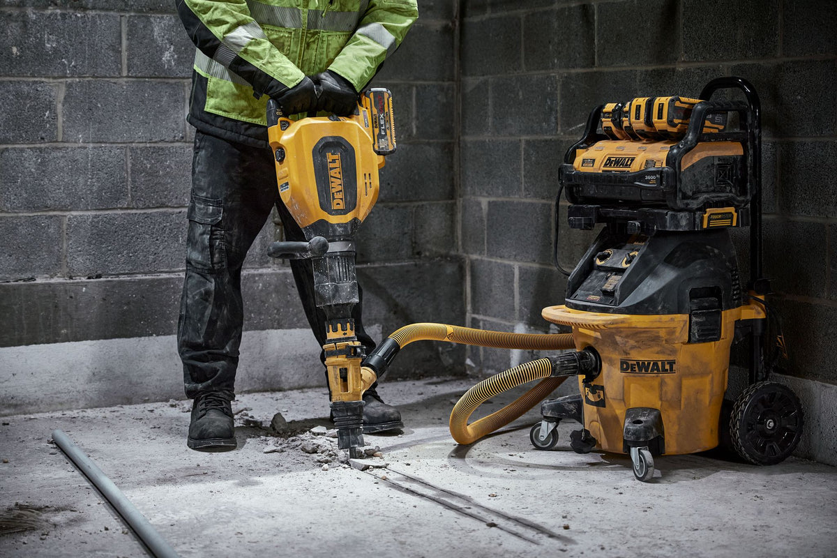 DEWALT DCH911Z2 60V 27 Lbs. SDS MAX Inline Chipping Hammer Kit - in use
