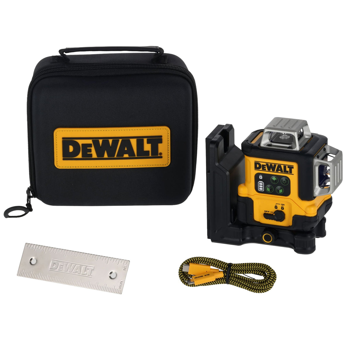 DEWALT DCLE14361GB 20V MAX 3x360 Green Line Laser (Bare Tool) - kit contents