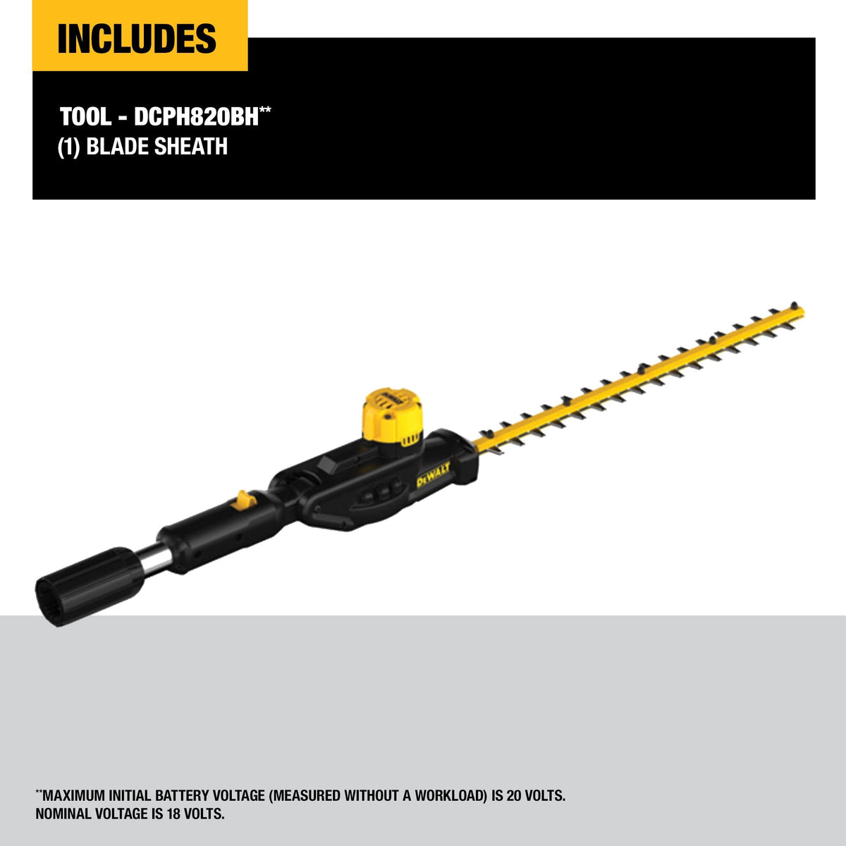DEWALT DCPH820BH Pole Hedge Trimmer Head With 20V Max Compatibility - feature callout