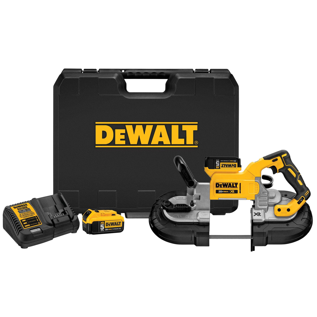 DEWALT DCS374P2 20V Max Deep Cut Band Saw Kit - kit contents