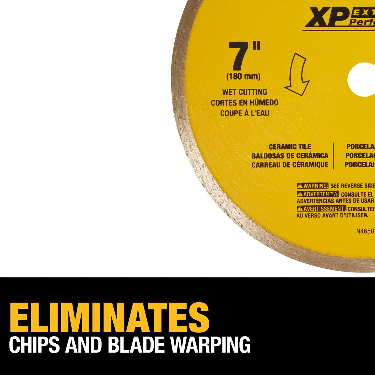 DEWALT DW4760 7-Inch Wet Cutting Continuous Rim Saw Blade With 5/8-Inch Arbor For Ceramic Or Tile,Yellow - feature callout