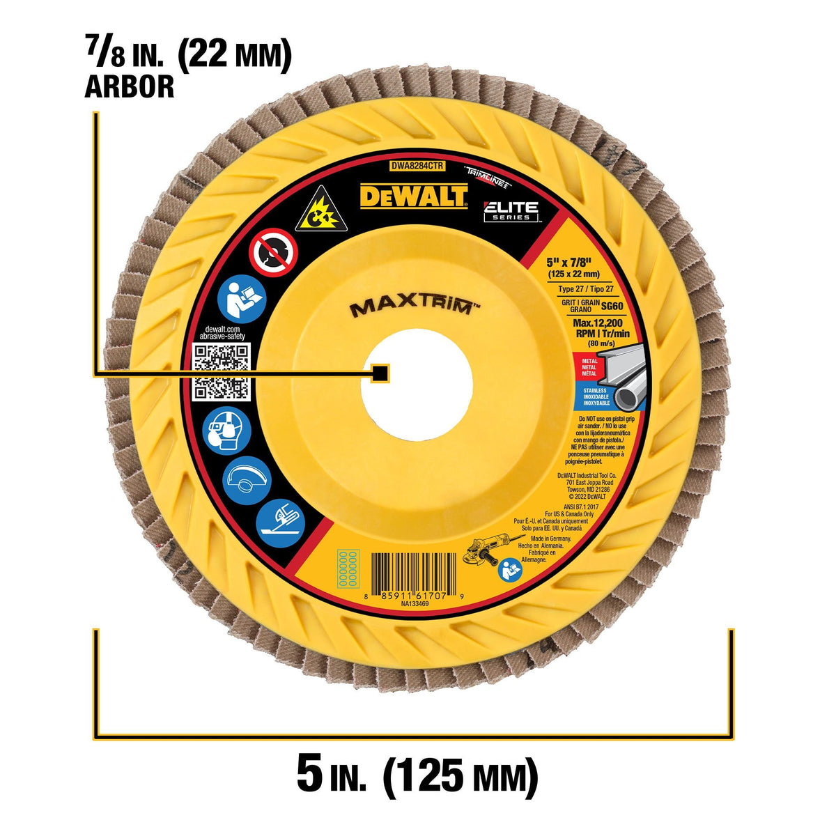 DEWALT DWA8284CTR 5 X 7/8 60G T27 Xp Ceramic Trim Flap - feature callout