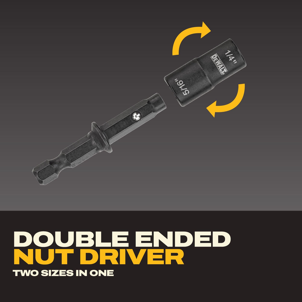 DEWALT DWADEND14516 1/4In + 5/16In Reversible Nut Driver - feature callout