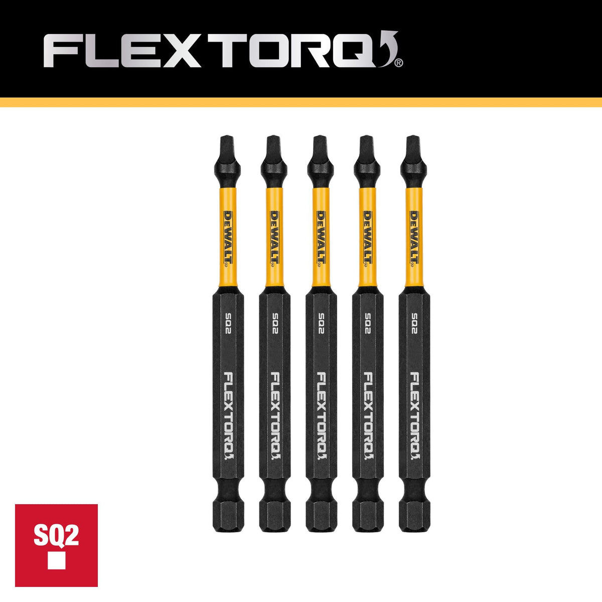 DEWALT DWAF3SQ2IR5 3.5In Square #2 Flextorq 5Pk - feature callout