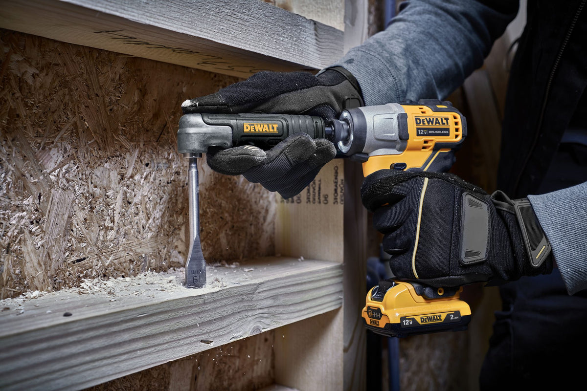 DEWALT DWAMRAFT Right Angle Drill Adaptor, 2-In-1 Attachment - in use