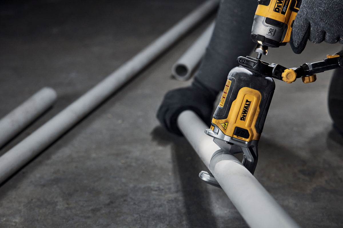 DEWALT DWAPVCIR PVC PEX Cutting Attachment - in use