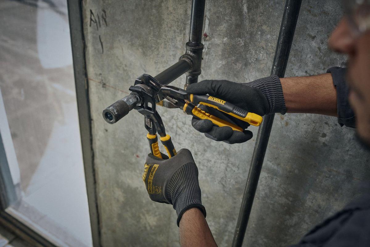 DEWALT DWHT82821 10 in. Slidelock V-Jaw Pliers - in use