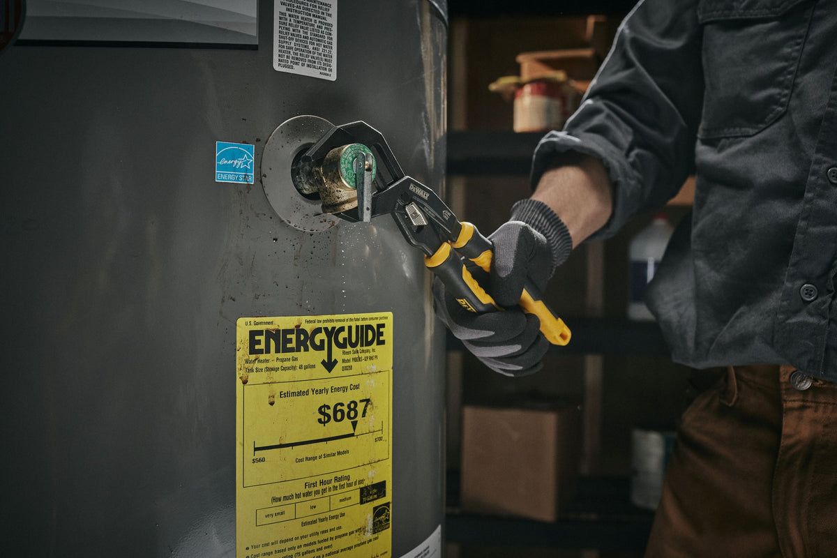 DEWALT DWHT82823 12 in. Slidelock V-Jaw Pliers - in use