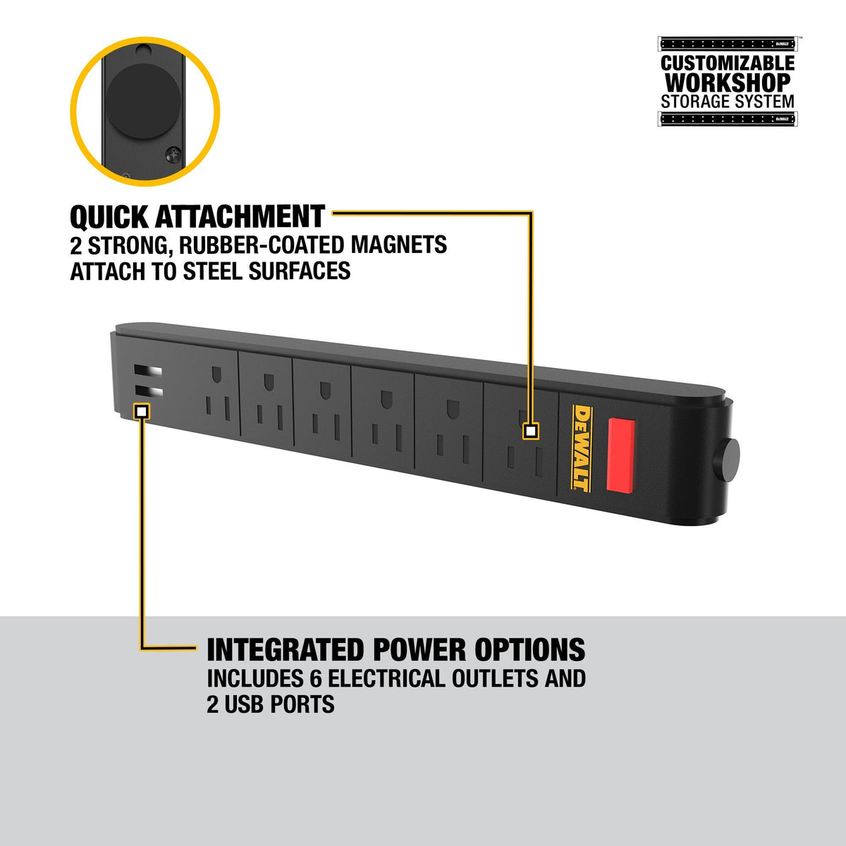 DEWALT DWST82693 Magnetic Power Strip - feature callout