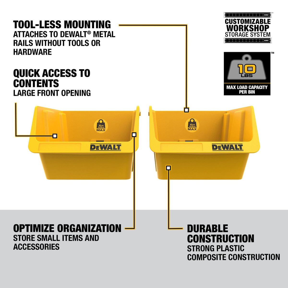 DEWALT DWST82813 Plastic Bin – 2 Pack - feature callout