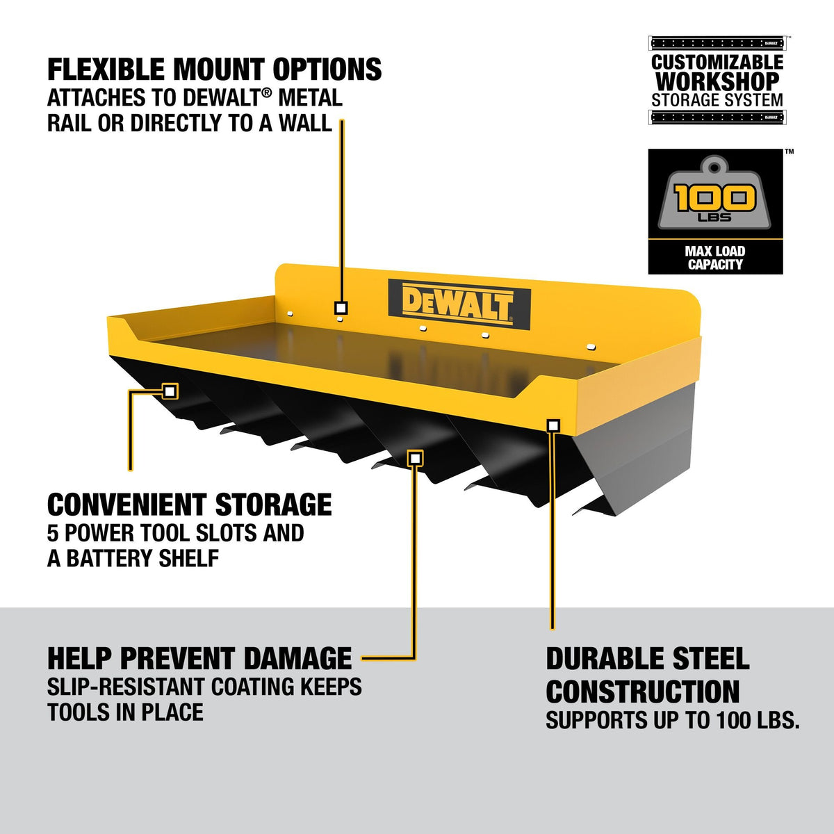 DEWALT DWST82822 Power Tool Storage Shelf - feature callout
