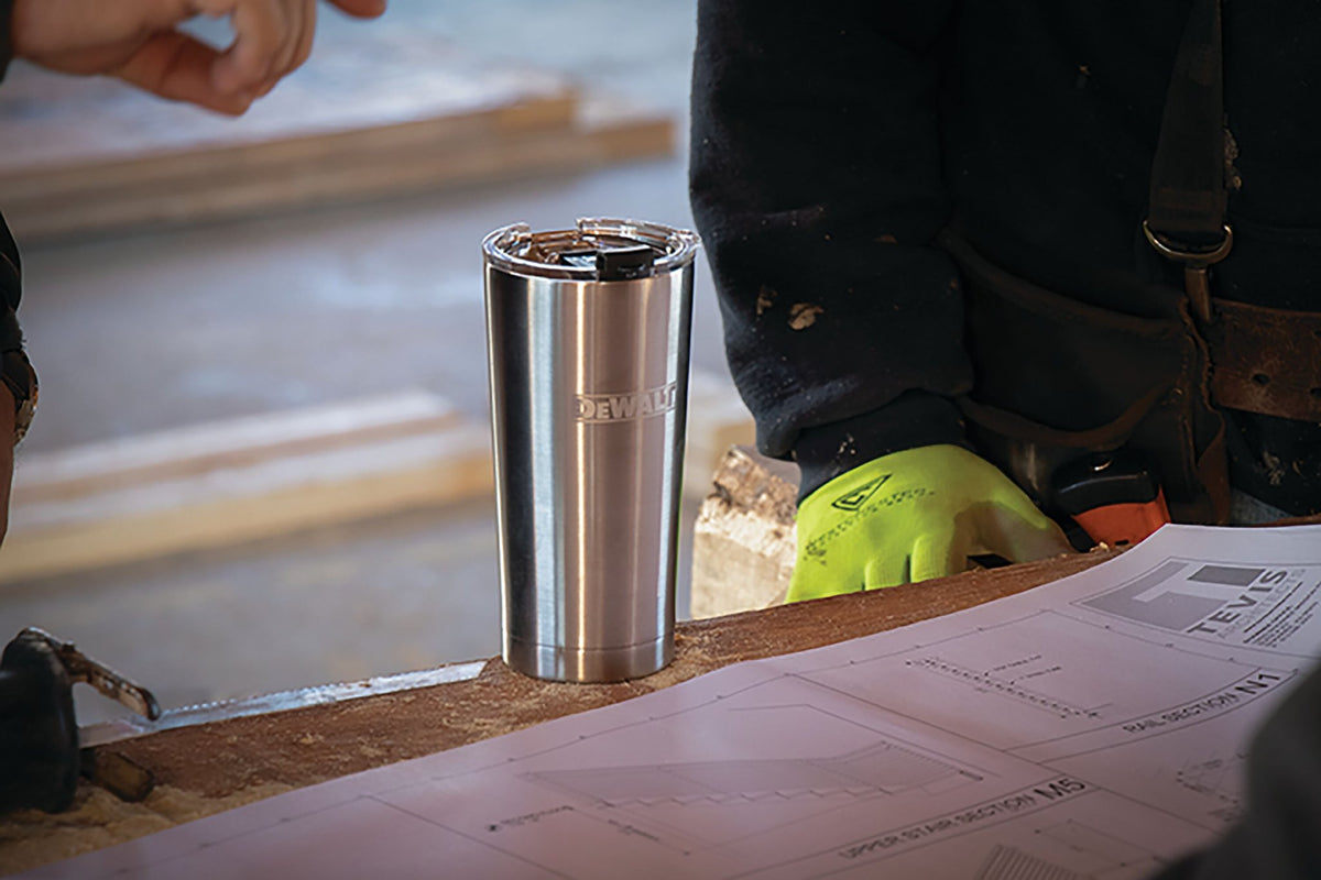 DEWALT DXC20OZTYS Stainless Steel Tumbler, Yellow, 20 oz. - in use
