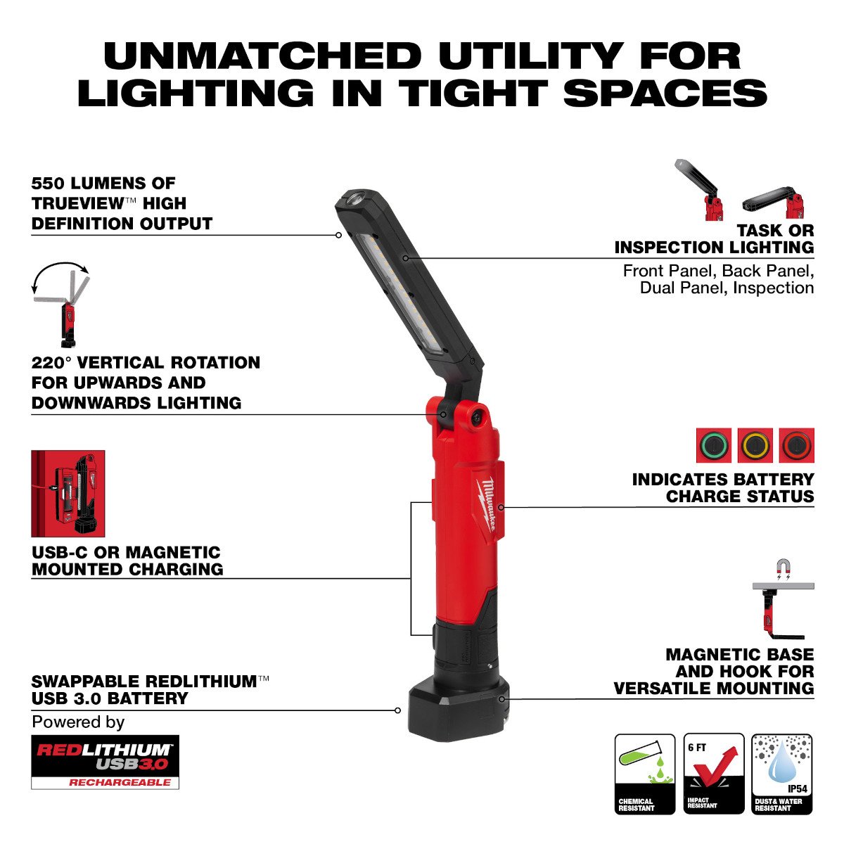 Milwaukee 2128-22 REDLITHIUM™ USB Stick Light W/ Magnet & Charging Dock - feature callout