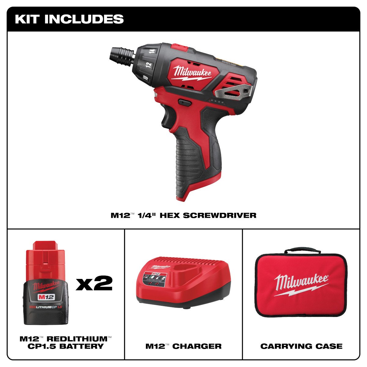 Milwaukee 2401-22 M12™ 1/4 in. Hex Screwdriver - feature callout