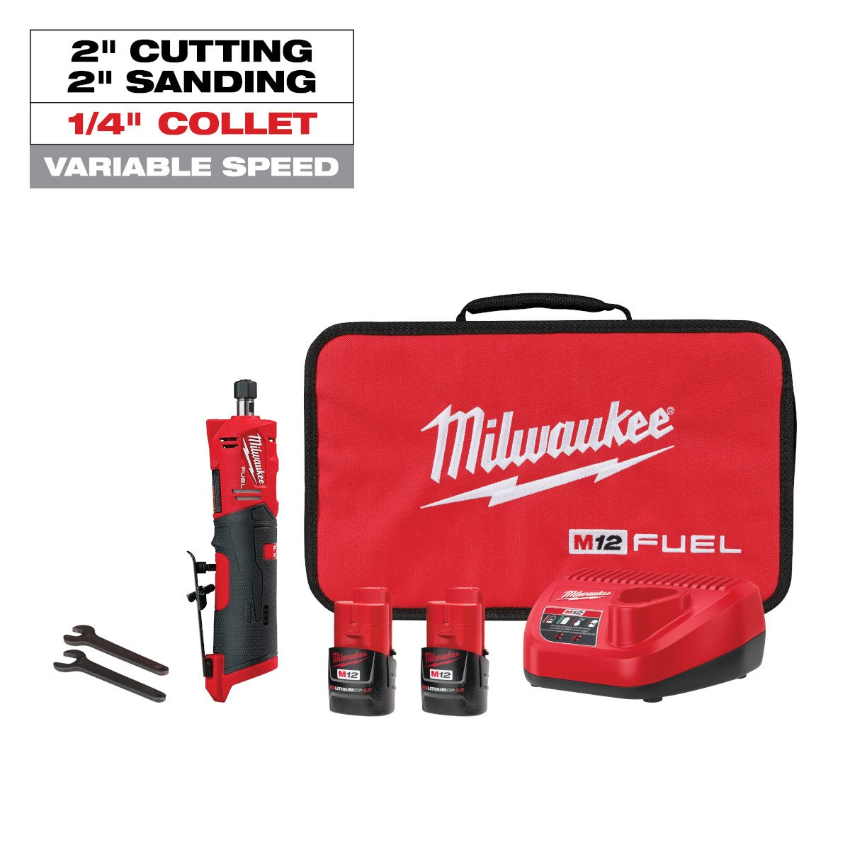 Milwaukee 2486-22 M12 FUEL™ 1/4" Straight Die Grinder 2 BATTERY KIT - feature callout