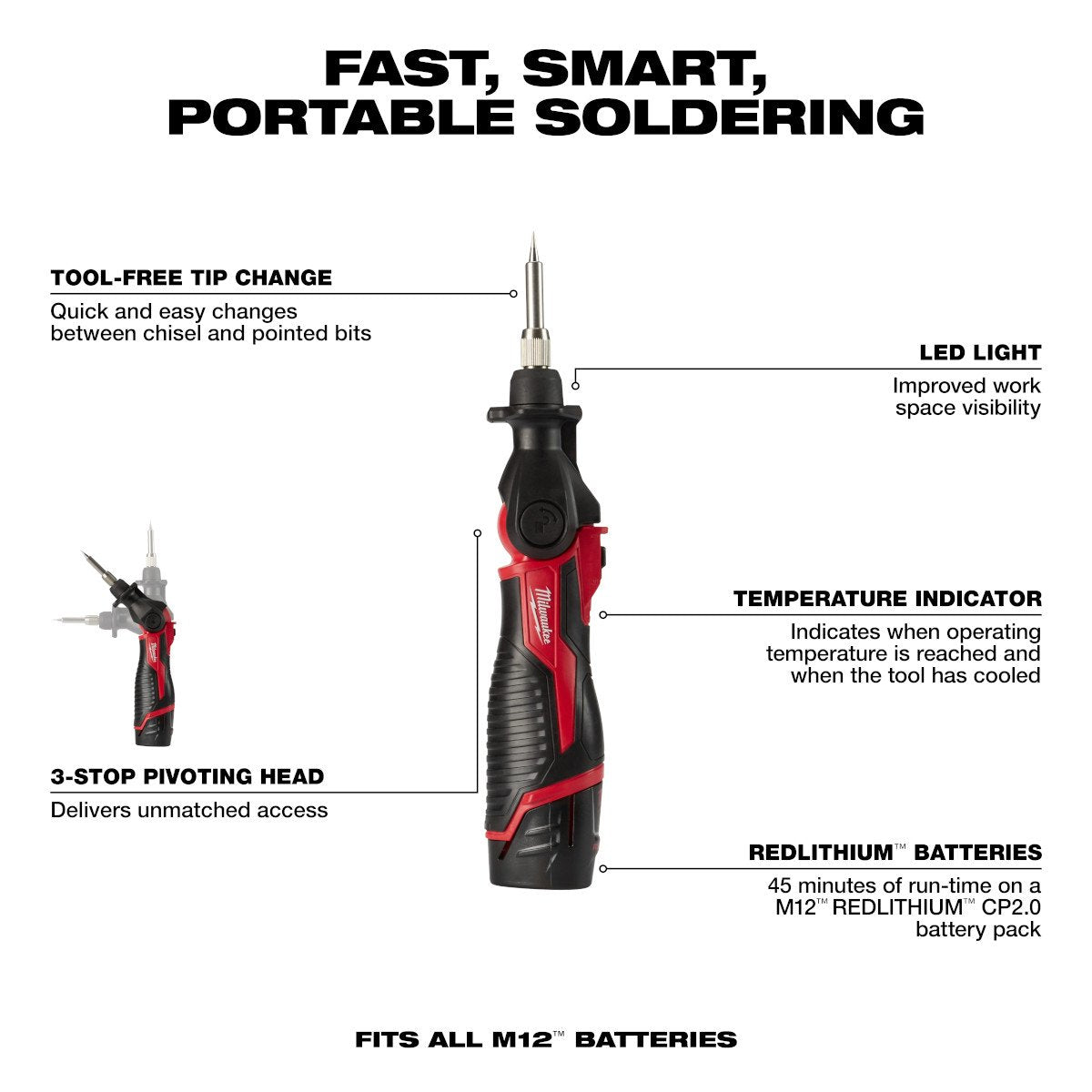 Milwaukee 2488-21 M12™ Soldering Iron Kit - feature callout