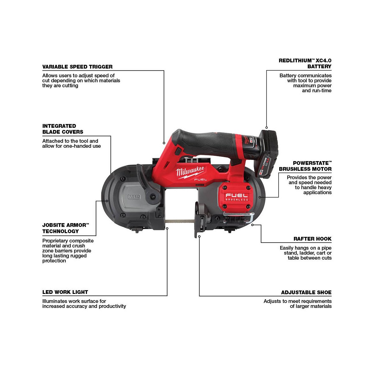 Milwaukee 2529-21XC M12 FUEL™ Compact Band Saw Kit - feature callout