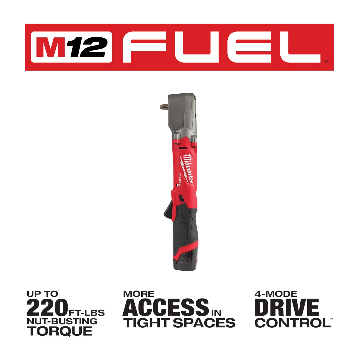 Milwaukee 2564-22 M12 FUEL™ 3/8" Right Angle Impact Wrench Kit - feature callout