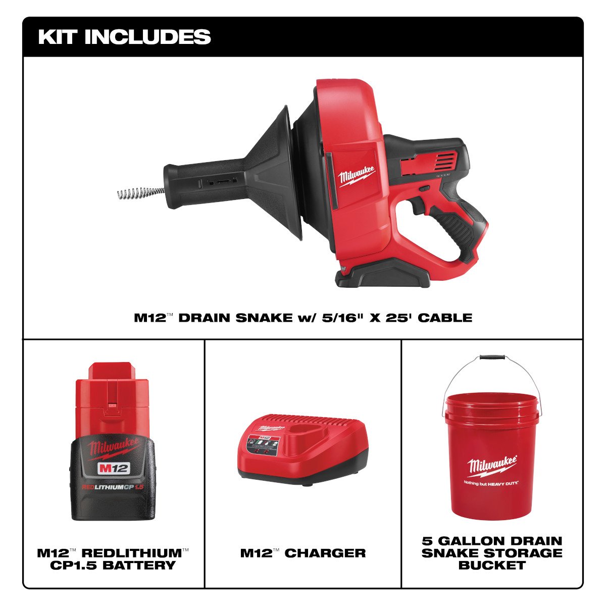 Milwaukee 2571-21 M12™ Drain Snake Kit - feature callout