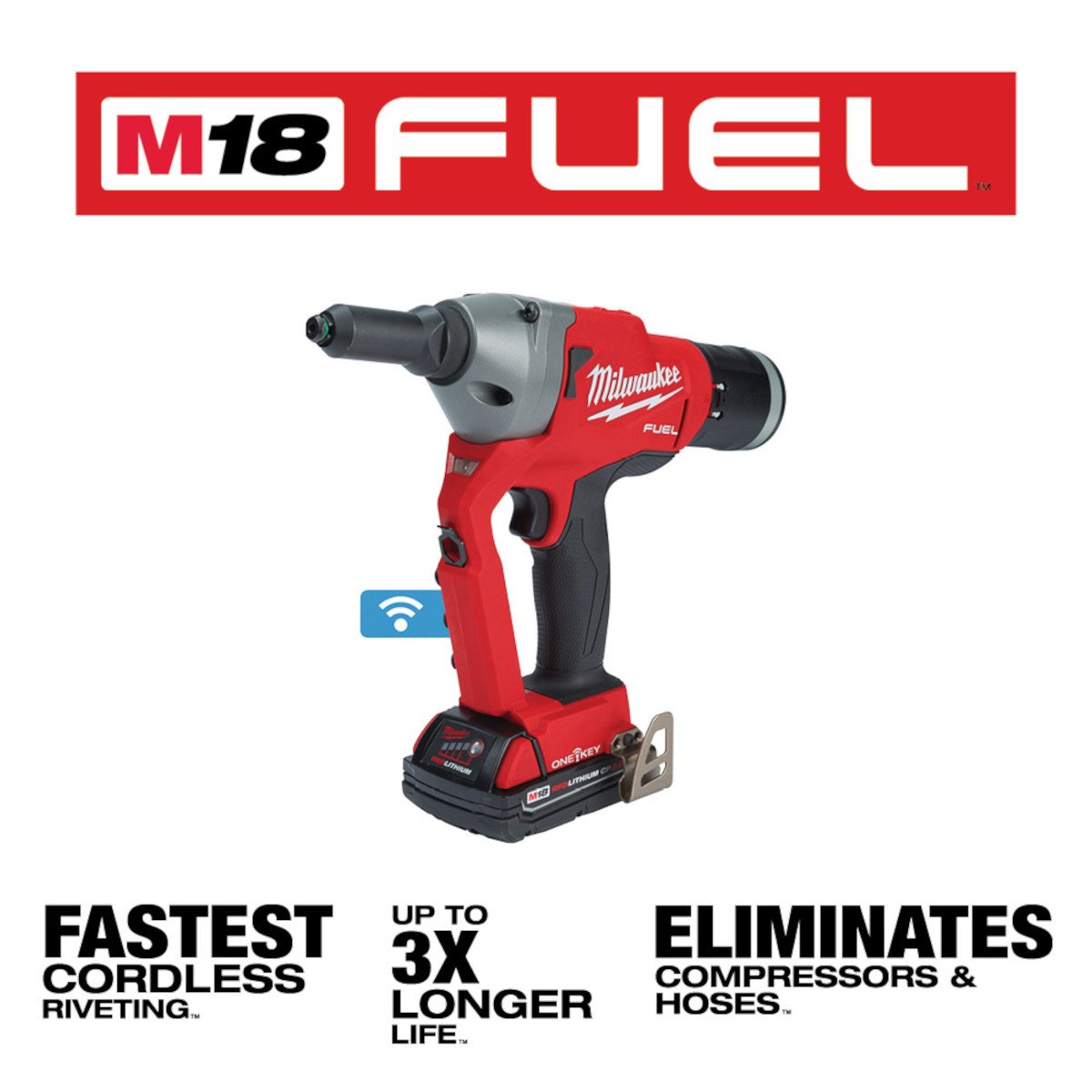 Milwaukee 2660-22CT M18 FUEL™ 1/4" Blind Rivet Tool w/ ONE-KEY™ Kit - feature callout