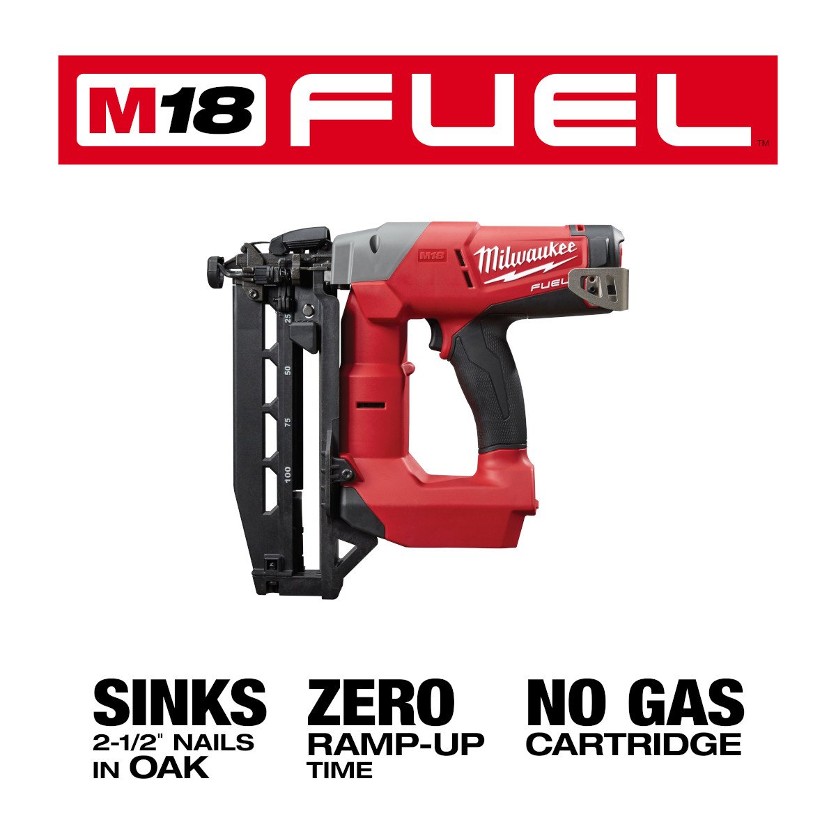 Milwaukee 2741-20 M18 FUEL™ 16 Gauge Straight Finish Nailer - feature callout