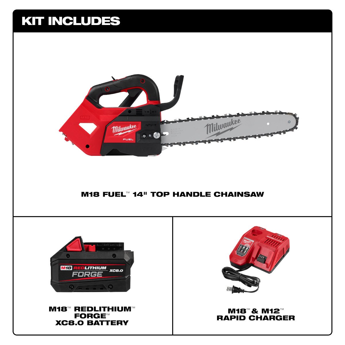 Milwaukee 2826-21T M18 FUEL™ 14" Top Handle Chainsaw Kit - feature callout