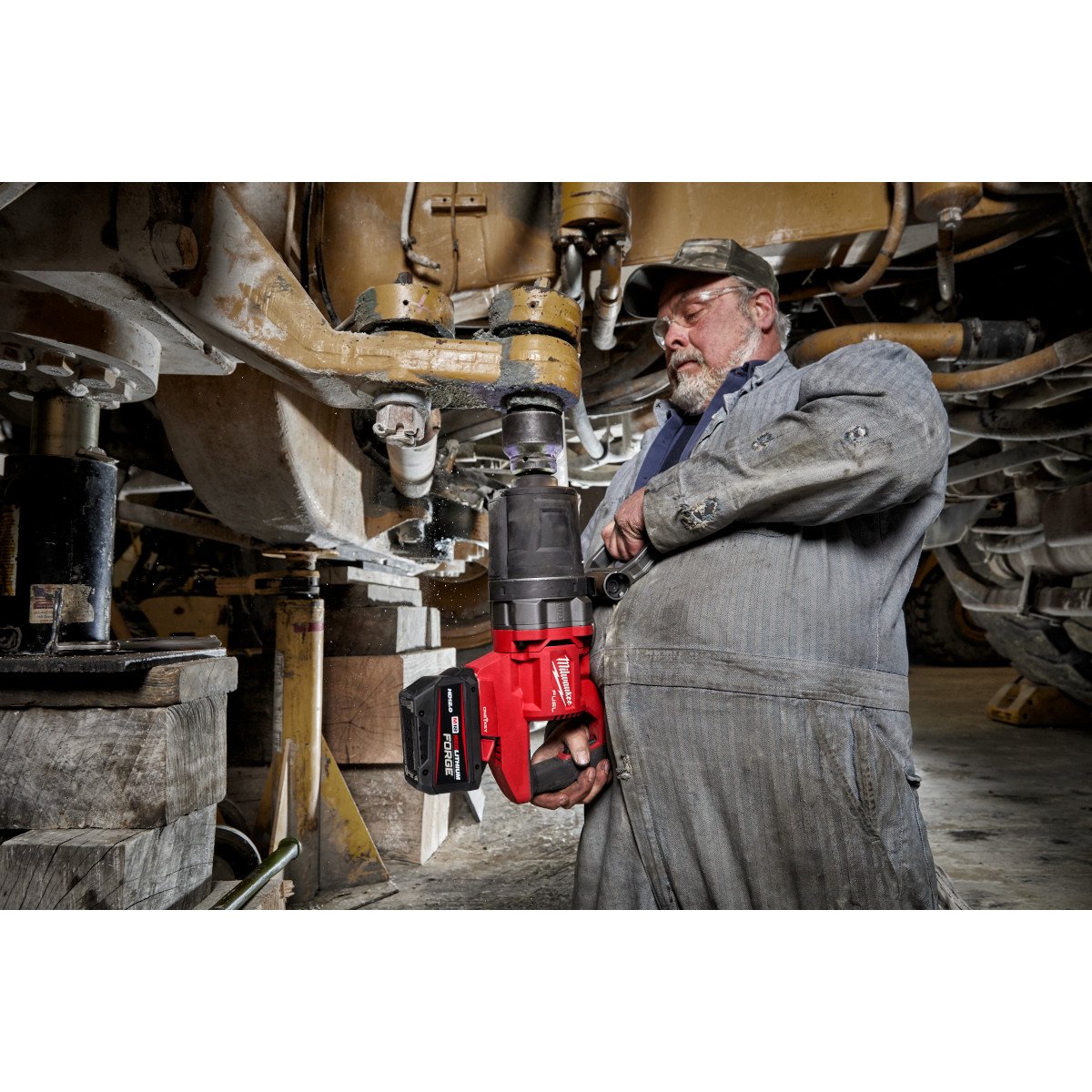 Milwaukee 2868-20 M18 FUEL™ 1 in. D-Handle High Torque Impact Wrench w/ ONE-KEY™ - in use