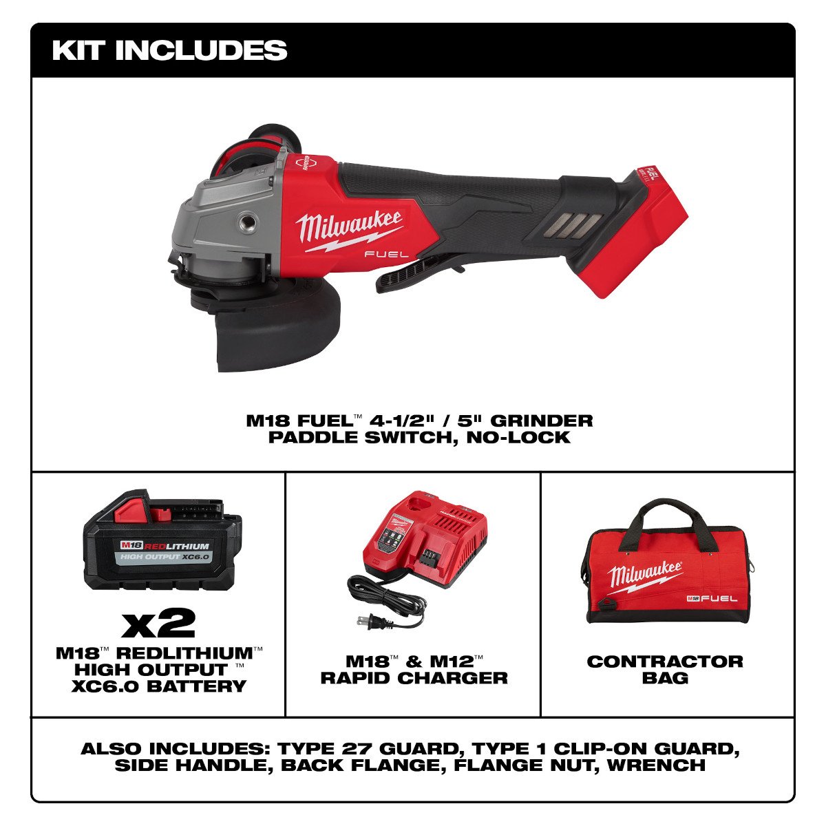 Milwaukee 2880-22 M18 FUEL™ 4-1/2" / 5" Grinder Paddle Switch, No-Lock Kit - feature callout