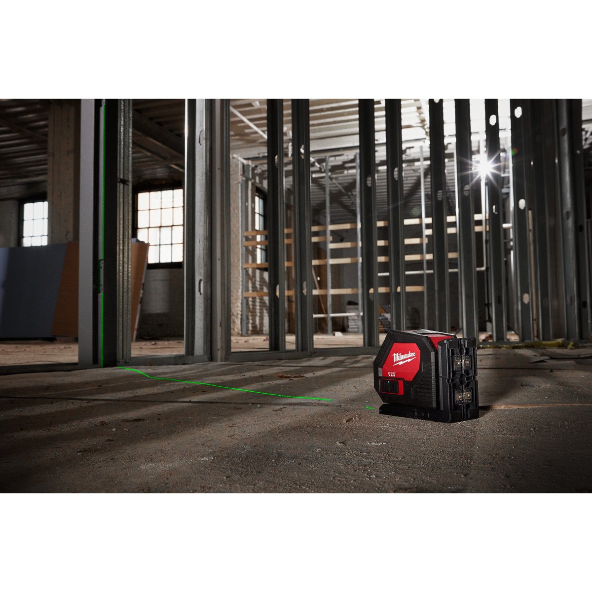 Milwaukee 3421 Green Cross Line Laser - in use